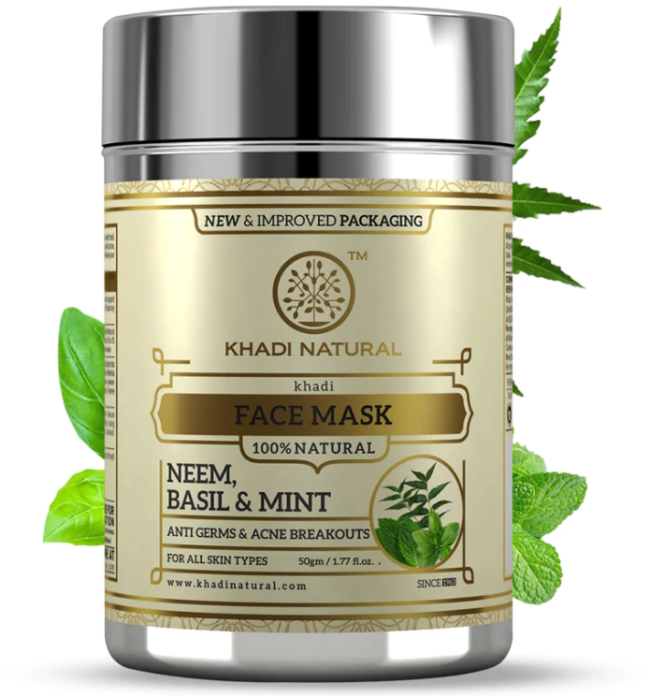 Натуральная маска против акне Ним, Базилик и Мята (Neem, Basil & Mint, Herbal Face Mask Anti Acne), Khadi, 50 г Натуральная маска против акне Ним, Базилик и Мята (Neem, Basil & Mint, Herbal Face Mask Anti Acne), Khadi, 50 г