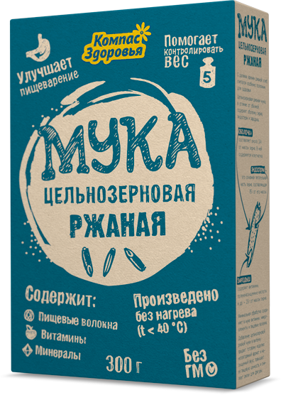 Мука цельнозерновая Ржаная, Компас Здоровья, 300г