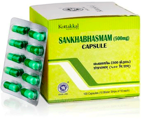 Шанкха Бхасма (Sankha Bhasmam), Kottakkal, 10 капс. / 100 капс. Шанкха Бхасма (Sankha Bhasmam), Kottakkal, 10 капс. / 100 капс.