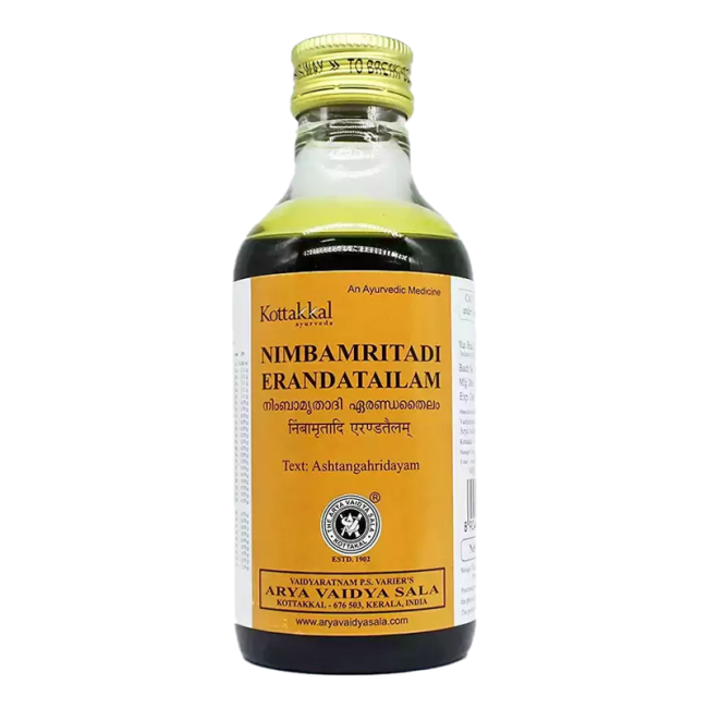 Нимбамритади Эрандатайлам (Nimbamritadi Erandatailam), Kottakkal, 200 мл Нимбамритади Эрандатайлам (Nimbamritadi Erandatailam), Kottakkal, 200 мл