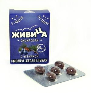 Живица с черникой в глазури, смолка жевательная, Алтайский Нектар, 5 х 0,8г Живица с черникой в глазури, смолка жевательная, Алтайский Нектар, 5 х 0,8г