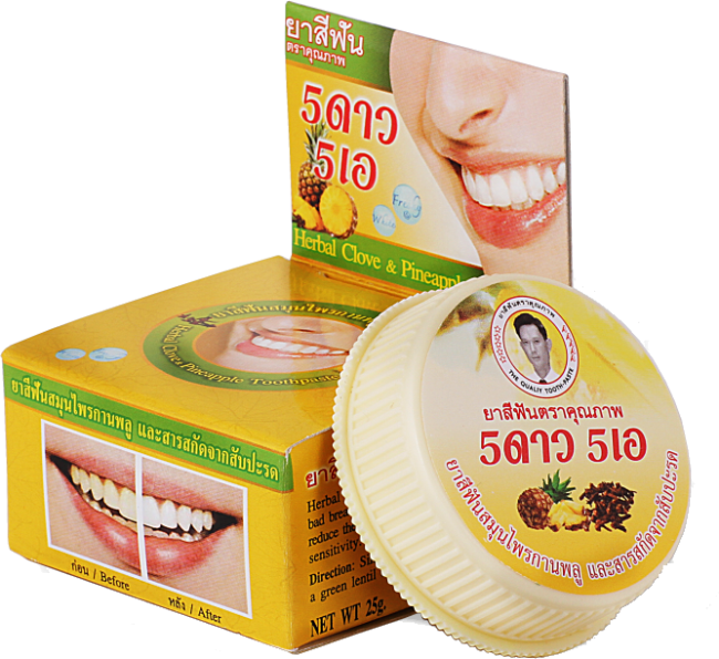 Травяная отбеливающая зубная паста с экстрактом ананаса (Herbal Clove Pineapple Toothpaste) 5 Star Cosmetic, 25г Травяная отбеливающая зубная паста с экстрактом ананаса (Herbal Clove Pineapple Toothpaste) 5 Star Cosmetic, 25г
