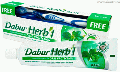 Зубная паста Базилик + щетка (Herb'l Basil Toothpaste), Dabur, 150г