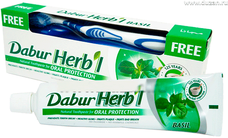 Зубная паста Базилик + щетка (Herb'l Basil Toothpaste), Dabur, 150г Зубная паста Базилик + щетка (Herb'l Basil Toothpaste), Dabur, 150г