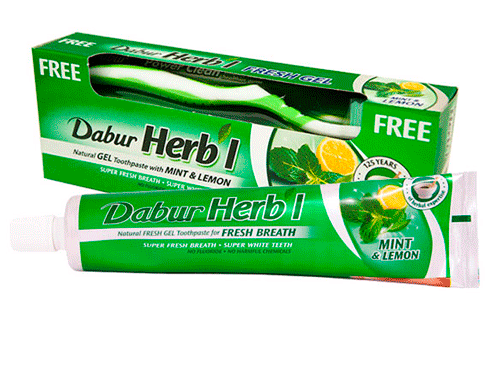Зубная паста-гель Мята и Лимон + щетка (Herb'l Mint Lemon Toothpaste), Dabur, 150г Зубная паста-гель Мята и Лимон + щетка (Herb'l Mint Lemon Toothpaste), Dabur, 150г