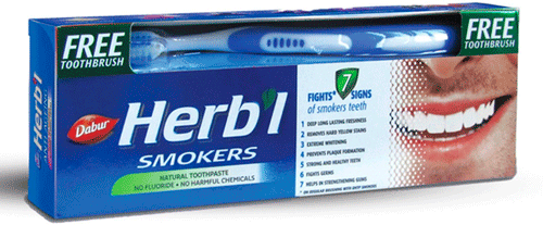 Зубная паста Для курящих + щетка (Herb'l Smokers Toothpaste), Dabur, 150 г Зубная паста Для курящих + щетка (Herb'l Smokers Toothpaste), Dabur, 150 г
