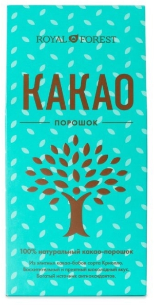 Какао-порошок, 100% натуральный, Royal Forest, Транскэроб, 100/200 г Какао-порошок, 100% натуральный, Royal Forest, Транскэроб, 100/200 г