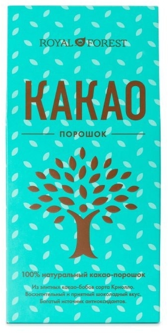 Какао-порошок, 100% натуральный, Royal Forest, Транскэроб, 100/200 г Какао-порошок, 100% натуральный, Royal Forest, Транскэроб, 100/200 г