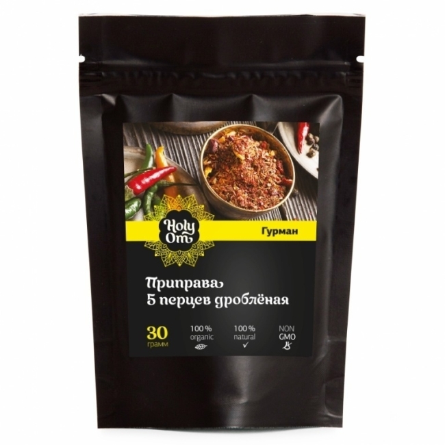 Приправа 5 перцев дробленая, Holy Om, 30 г Приправа 5 перцев дробленая, Holy Om, 30 г