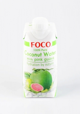 Кокосовая Вода "FOCO" с Мякотью Розовой Гуавы  (100% натуральный напиток, без сахара), FOCO, 330мл