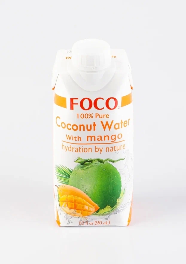 Кокосовая Вода "FOCO" с Манго (100% натуральный напиток, без сахара), FOCO, 330мл Кокосовая Вода "FOCO" с Манго (100% натуральный напиток, без сахара), FOCO, 330мл