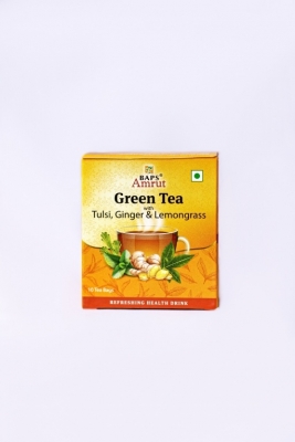 Зеленый чай с Тулси, Имбирем и Лемонграссом (Green Tea with Tulsi, Ginger & Lemongrass) Baps Amrut, 10 пакетов