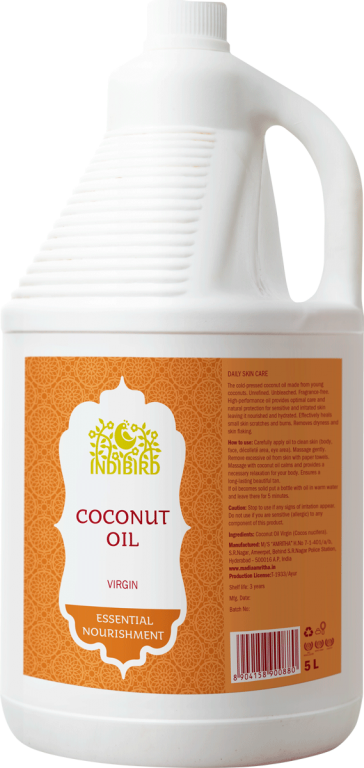 Кокосовое масло, холодный отжим (Coconut Oil Virgin) Indibird, 150мл/5л Кокосовое масло, холодный отжим (Coconut Oil Virgin) Indibird, 150мл/5л