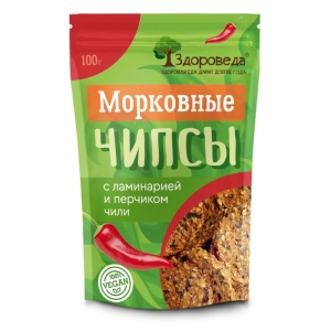 Чипсы морковные с ламинарией и перчиком чили, Здороведа, 100г Чипсы морковные с ламинарией и перчиком чили, Здороведа, 100г