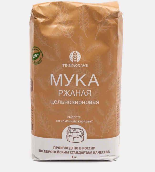 Мука цельнозерновая ржаная, Твердохлеб, 1кг Мука цельнозерновая ржаная, Твердохлеб, 1кг
