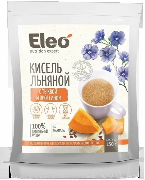 Кисель льняной с мякотью тыквы и протеином "Eleo", Специалист, 150г Кисель льняной с мякотью тыквы и протеином "Eleo", Специалист, 150г