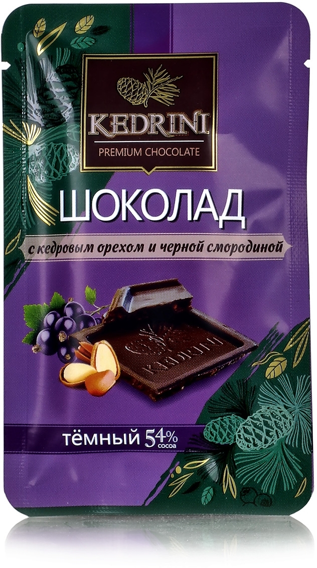 Шоколад темный с кедровым орехом и черной смородиной, Kedrini, 23г Шоколад темный с кедровым орехом и черной смородиной, Kedrini, 23г