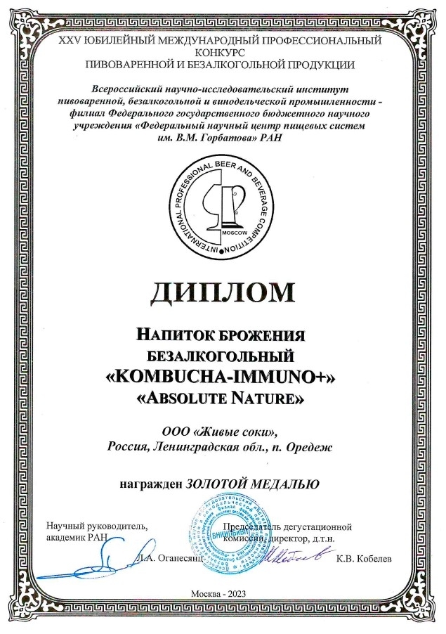 Напиток натуральный Комбуча Immuno+ "Мёд, Имбирь и Лимон", Absolute Nature, 350 мл