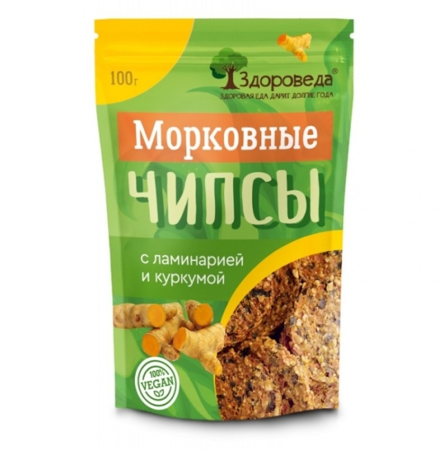 Чипсы морковные с ламинарией и куркумой, Здороведа, 100г Чипсы морковные с ламинарией и куркумой, Здороведа, 100г